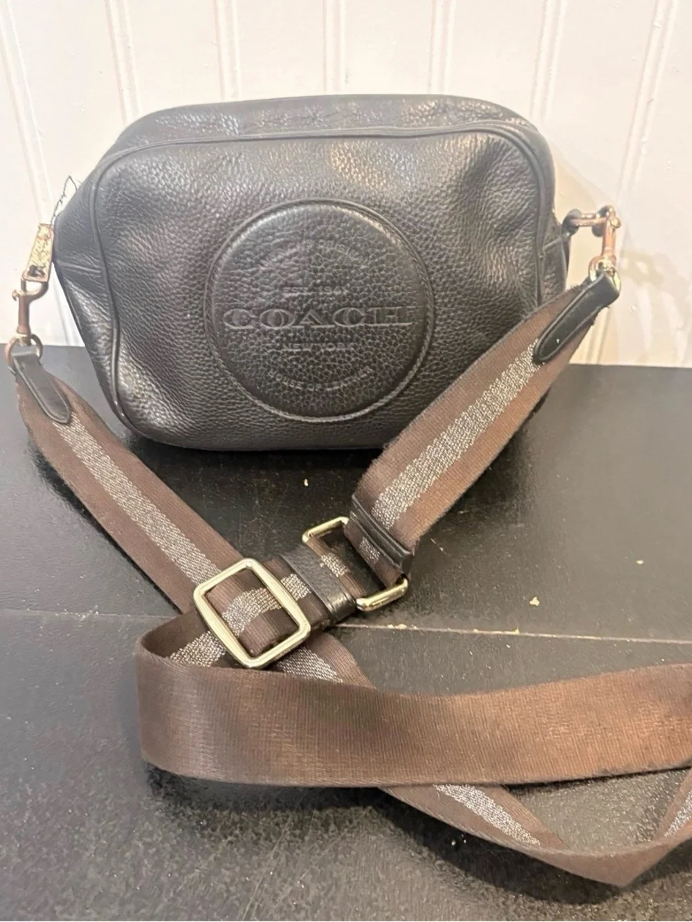 Coach Black Leather Dempsey Zip Small Crossbody Bag C2828